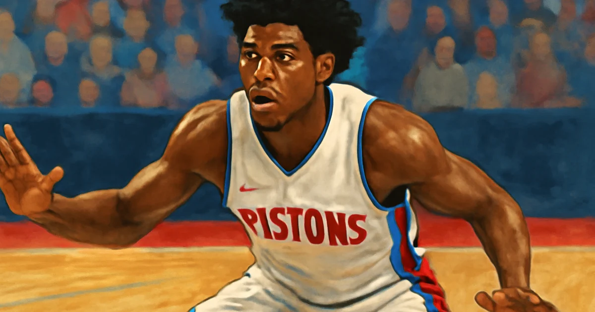 Ausar Thompson playing defense for the Detroit Pistons