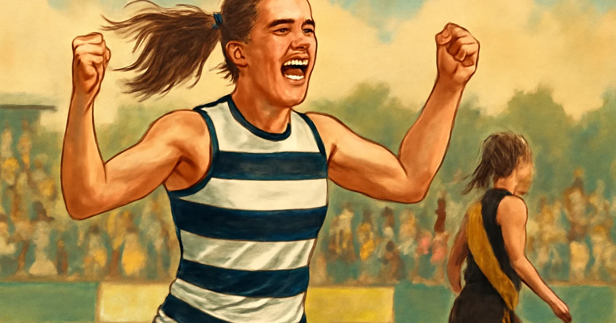 Chloe Scheer celebrates after scoring for Geelong in the AFLW match against Richmond