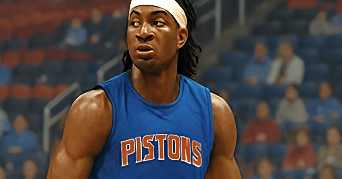 Jalen Duren in Detroit Pistons jersey during warm-ups