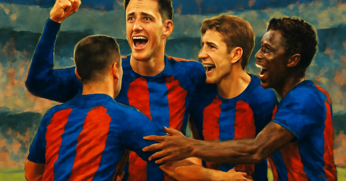 Barcelona players celebrating a goal during La Liga 2026–27 match
