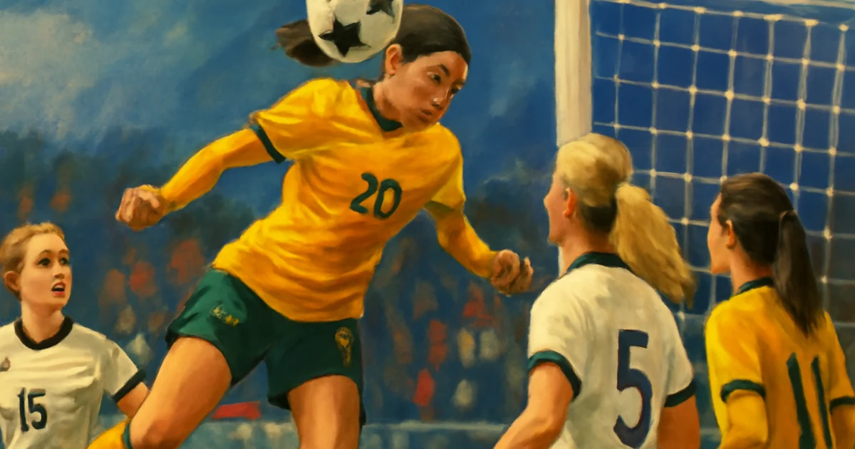 Australia's Sam Kerr scores a header against Germany in a football friendly, October 2026