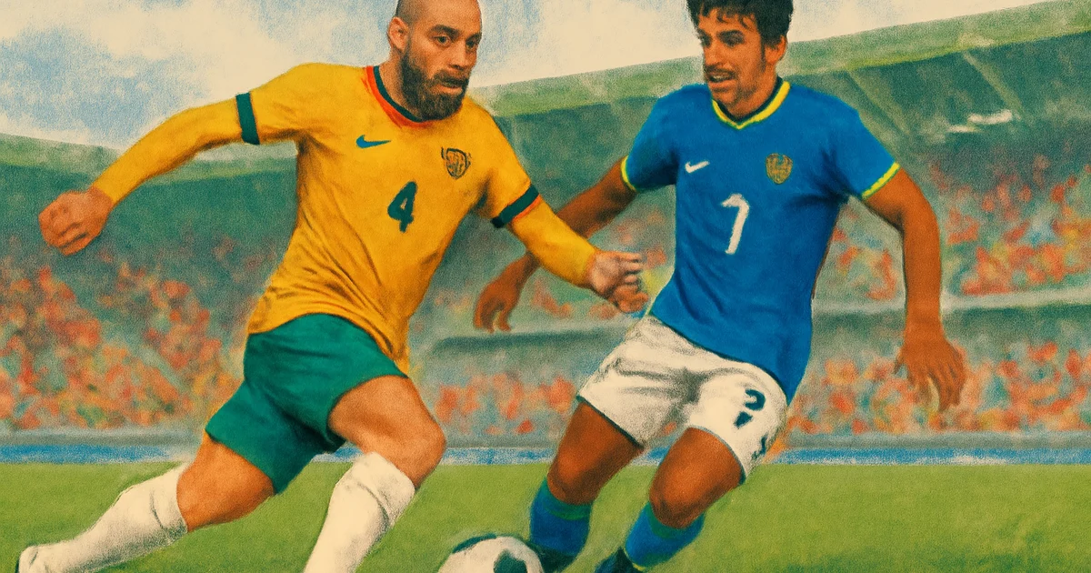 Socceroos defender Aziz Behich in action against Brazil, Townsville 2026