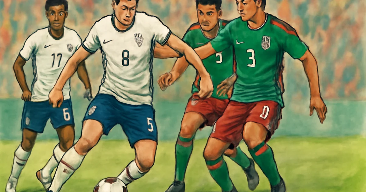USMNT and Mexico national football team players on the field during a match